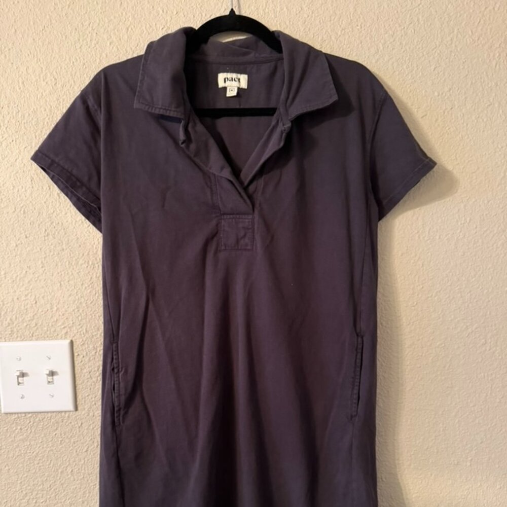 Pact Organic Cotton Gray Polo T-Shirt Pocket Dress, M